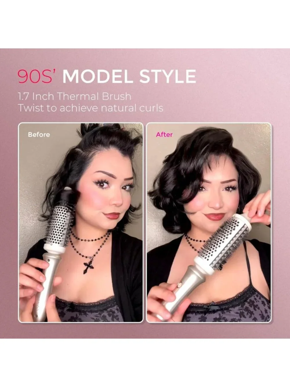 2-in-1 Heated Round Brush & Curling Tool - Volumizing Blowout Styler, Dual